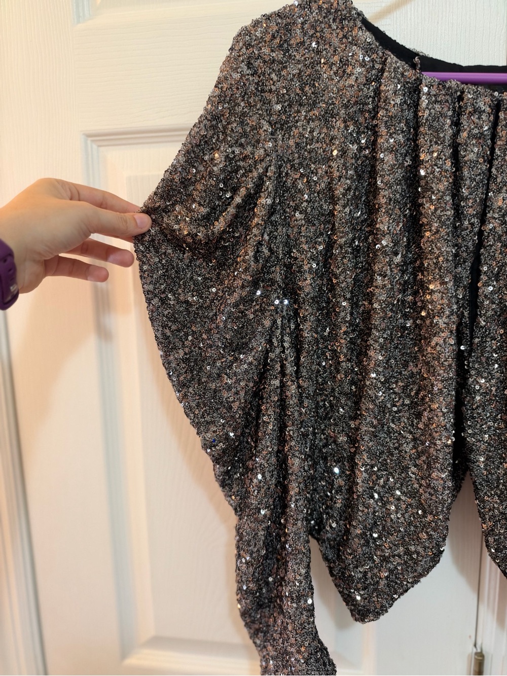 White House Black Market Gunmetal Sequin Draped Shrug - Picture 3 of 6
